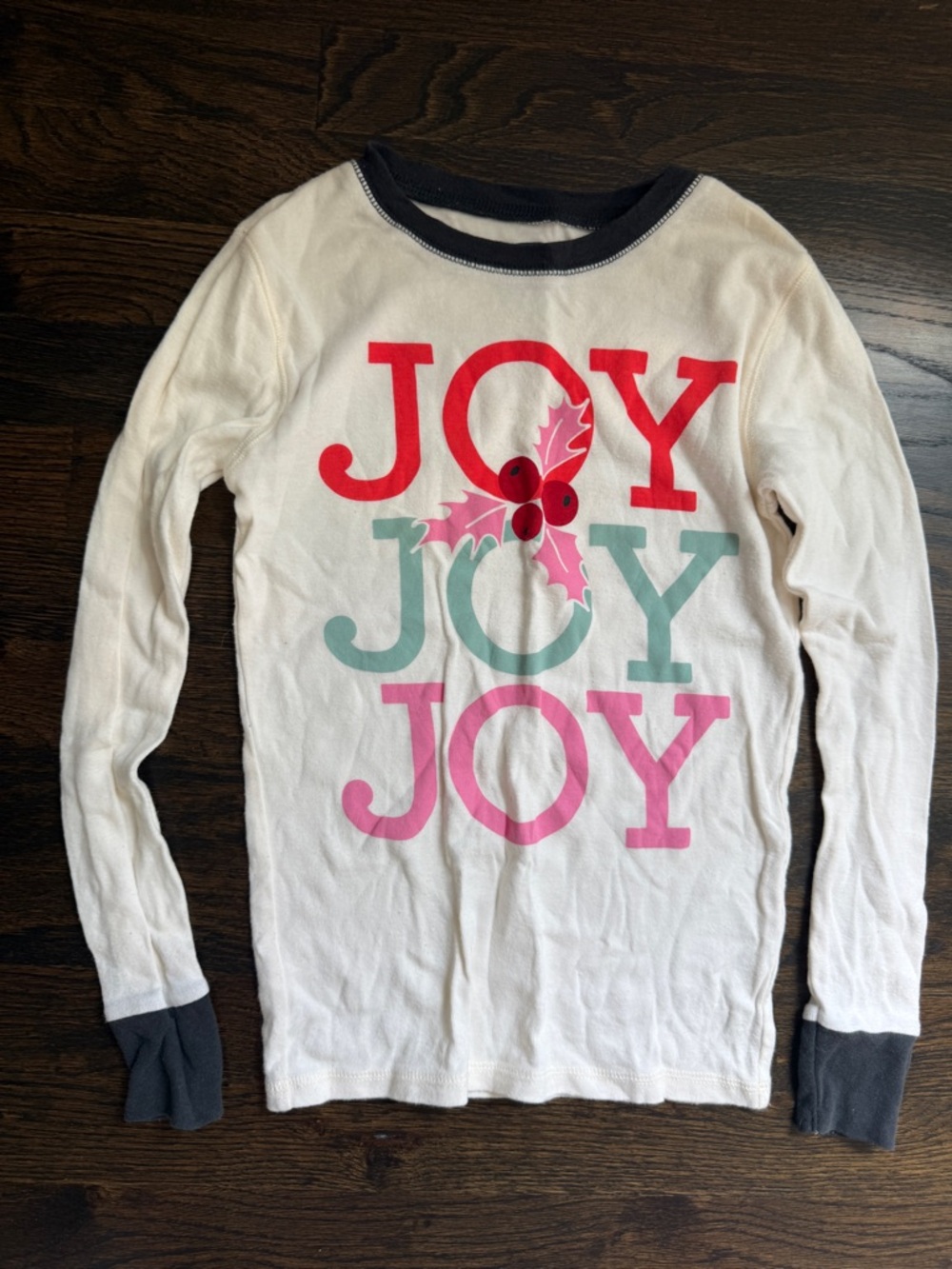 Old Navy White Long-Sleeve 'JOY' Tee with Red, Mint and Pink Print